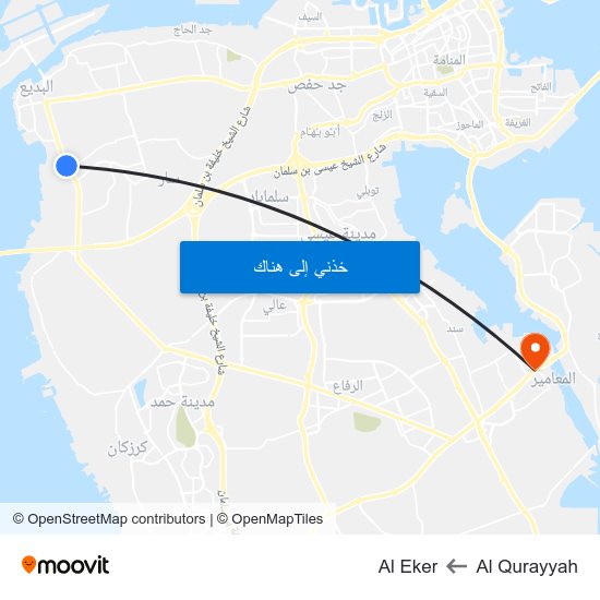 Al Qurayyah to Al Eker map