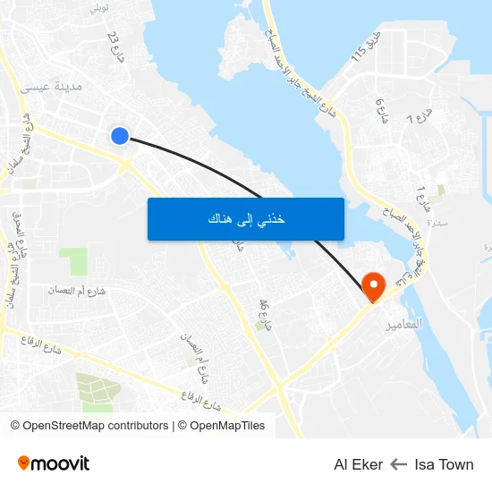 Isa Town to Al Eker map