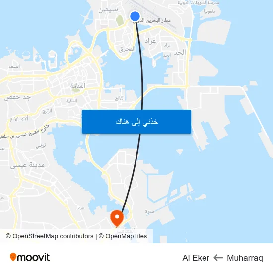 Muharraq to Al Eker map
