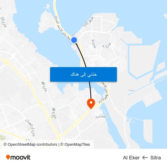 Sitra to Al Eker map