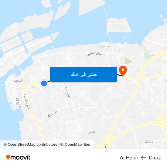 Diraz to Al Hajar map
