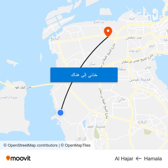 Hamala to Al Hajar map