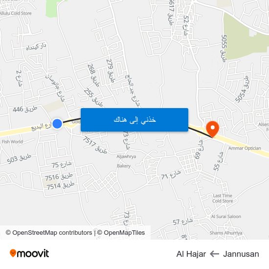 Jannusan to Al Hajar map