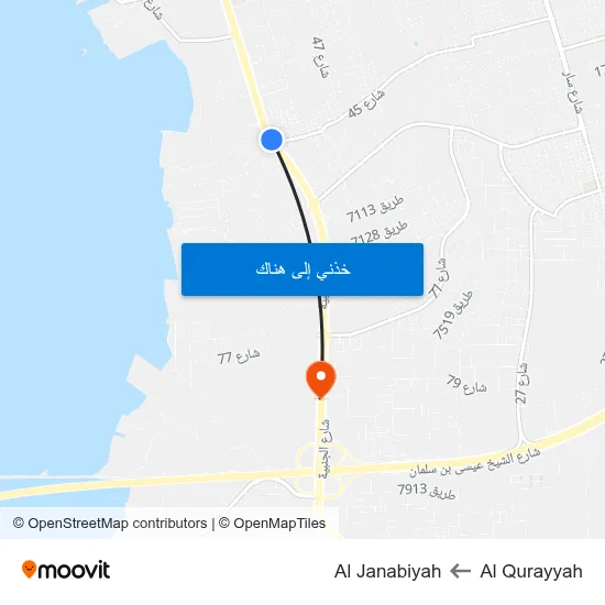 Al Qurayyah to Al Janabiyah map