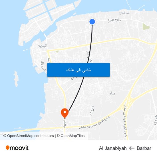 Barbar to Al Janabiyah map