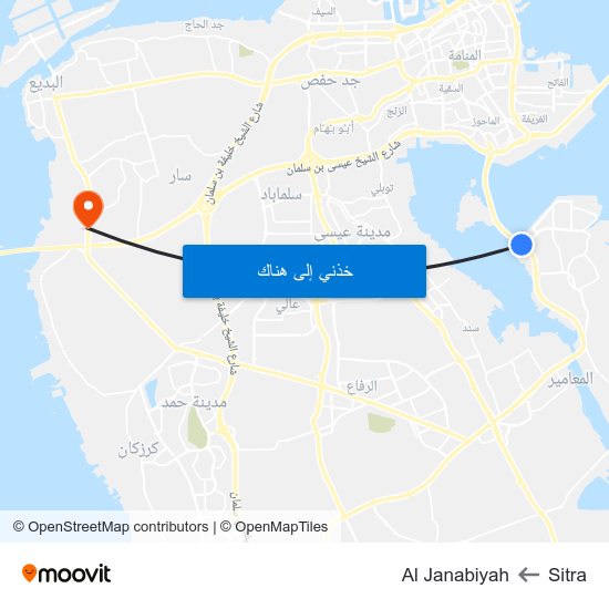 Sitra to Al Janabiyah map