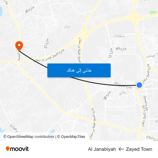 Zayed Town to Al Janabiyah map