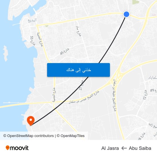 Abu Saiba to Al Jasra map