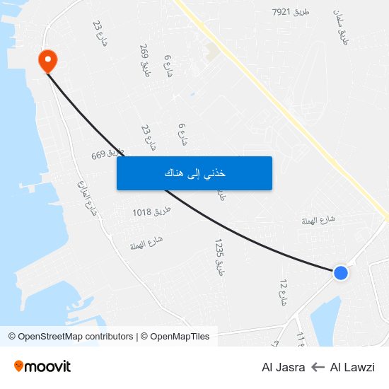 Al Lawzi to Al Jasra map