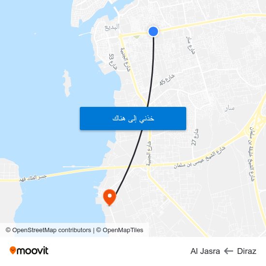 Diraz to Al Jasra map