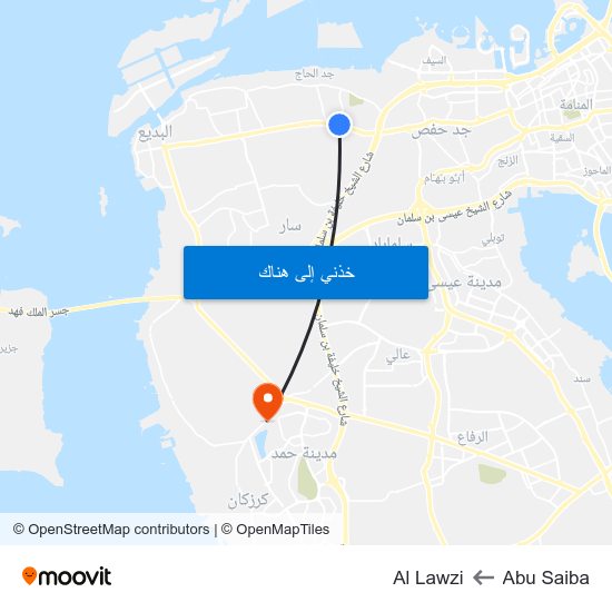 Abu Saiba to Al Lawzi map