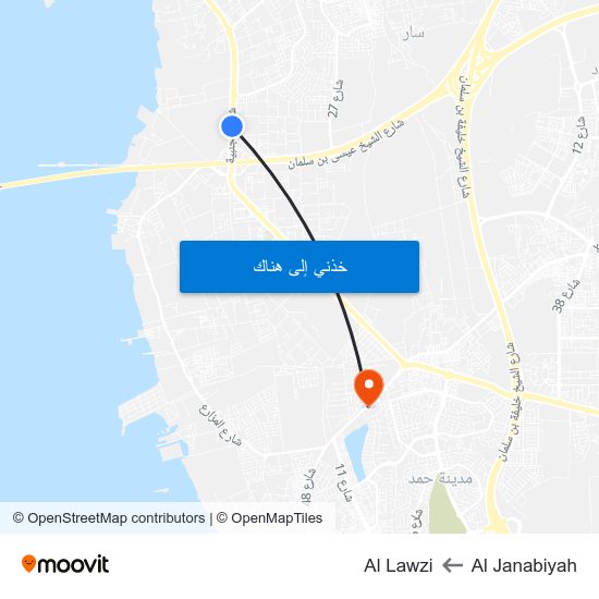 Al Janabiyah to Al Lawzi map