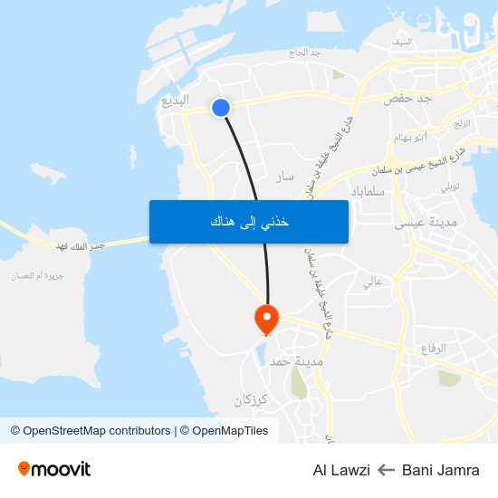 Bani Jamra to Al Lawzi map
