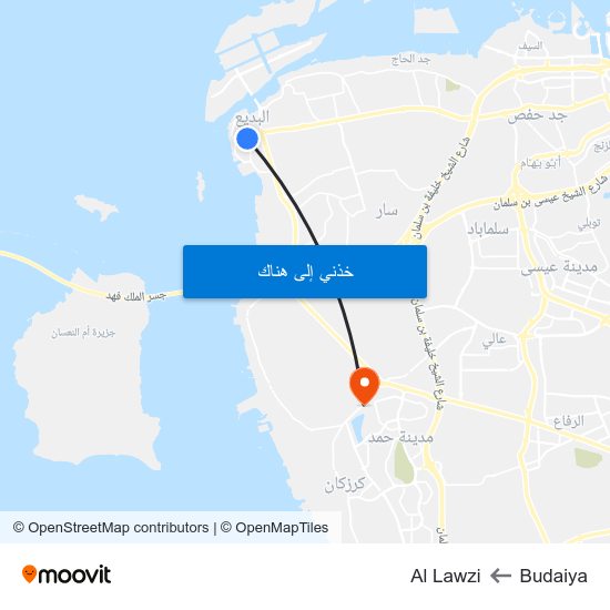 Budaiya to Al Lawzi map