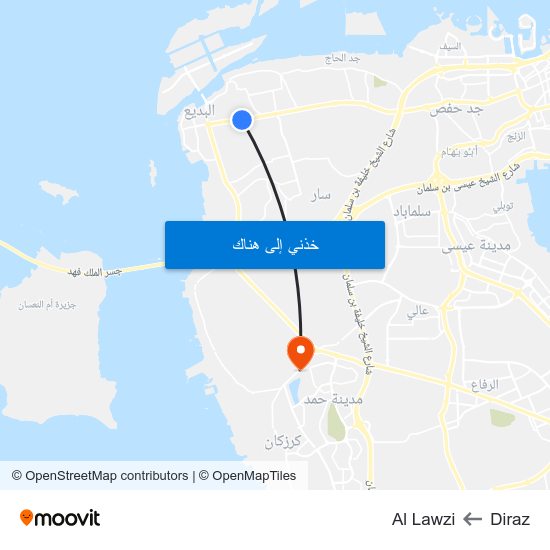 Diraz to Al Lawzi map