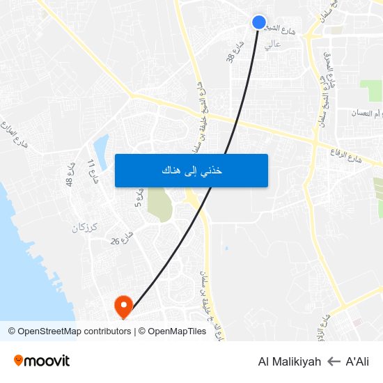 A'Ali to Al Malikiyah map