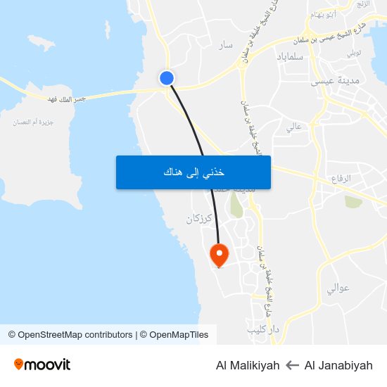 Al Janabiyah to Al Malikiyah map