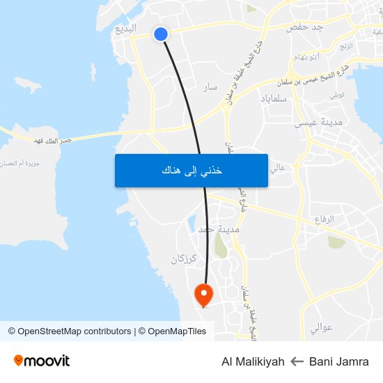 Bani Jamra to Al Malikiyah map
