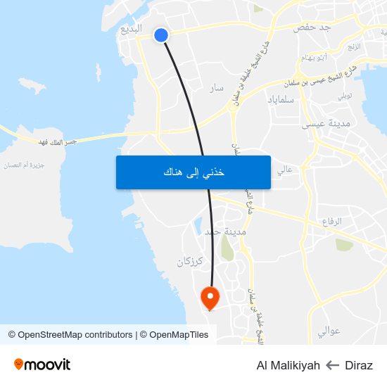 Diraz to Al Malikiyah map