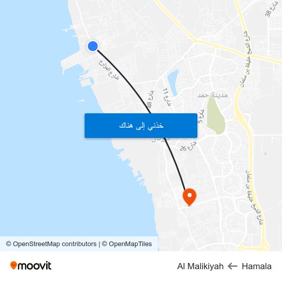 Hamala to Al Malikiyah map