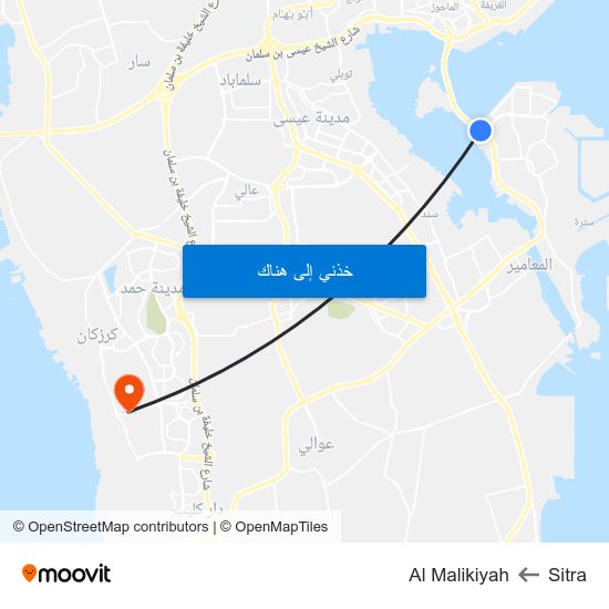 Sitra to Al Malikiyah map