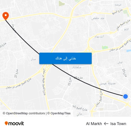 Isa Town to Al Markh map