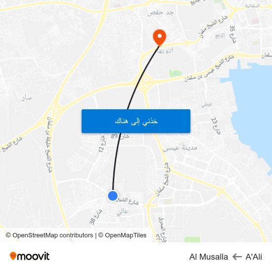 A'Ali to Al Musalla map