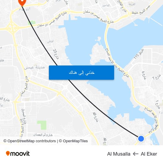 Al Eker to Al Musalla map