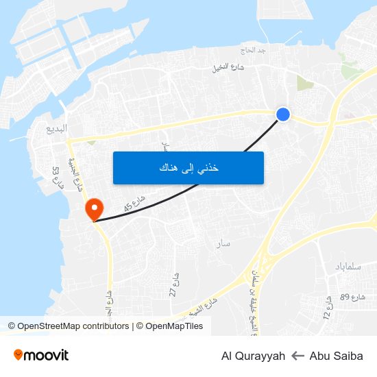 Abu Saiba to Al Qurayyah map