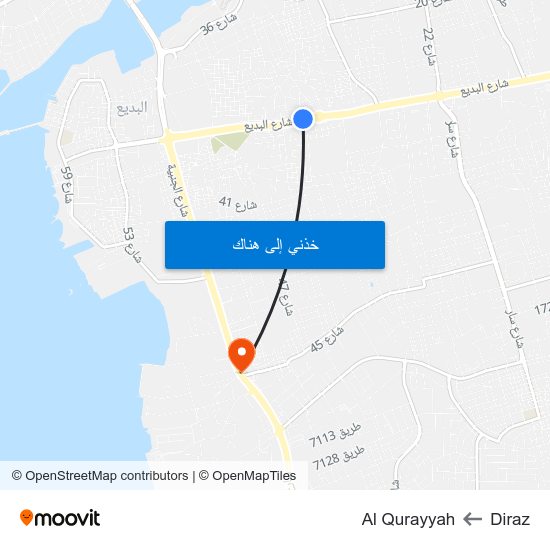 Diraz to Al Qurayyah map