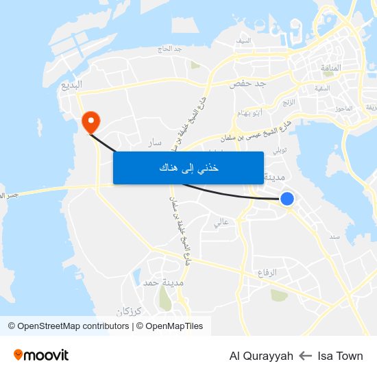 Isa Town to Al Qurayyah map