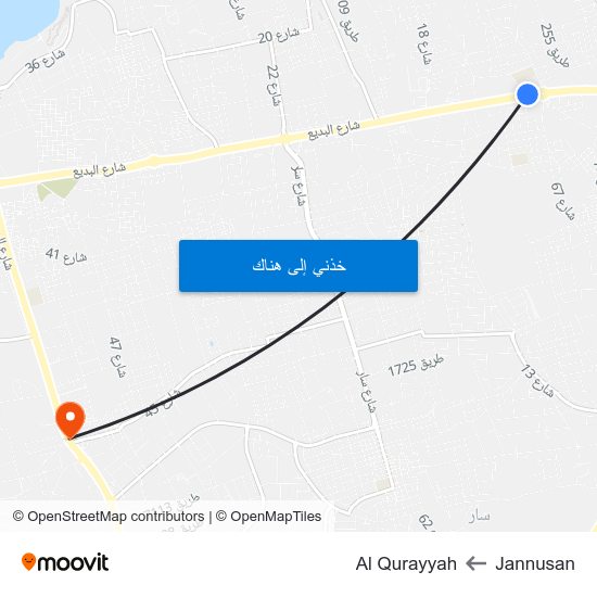 Jannusan to Al Qurayyah map