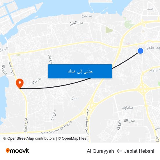 Jeblat Hebshi to Al Qurayyah map