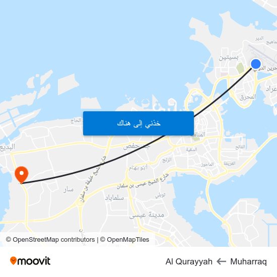 Muharraq to Al Qurayyah map