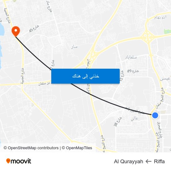 Riffa to Al Qurayyah map