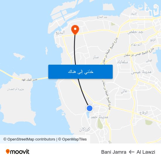 Al Lawzi to Bani Jamra map