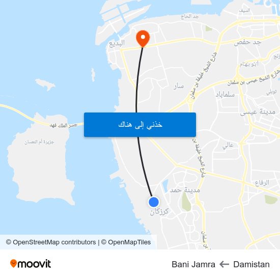 Damistan to Bani Jamra map