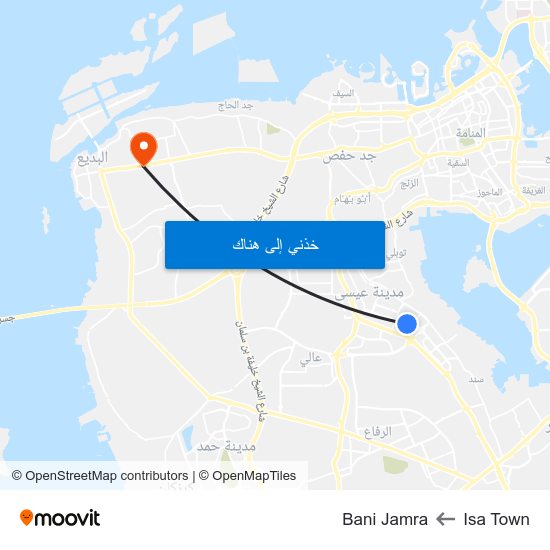 Isa Town to Bani Jamra map