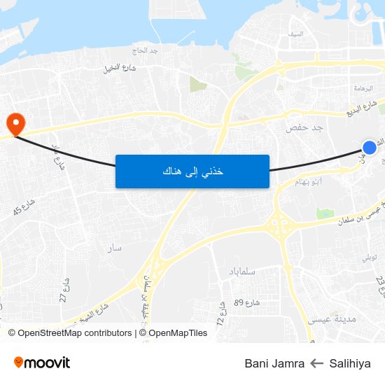 Salihiya to Bani Jamra map
