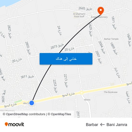 Bani Jamra to Barbar map