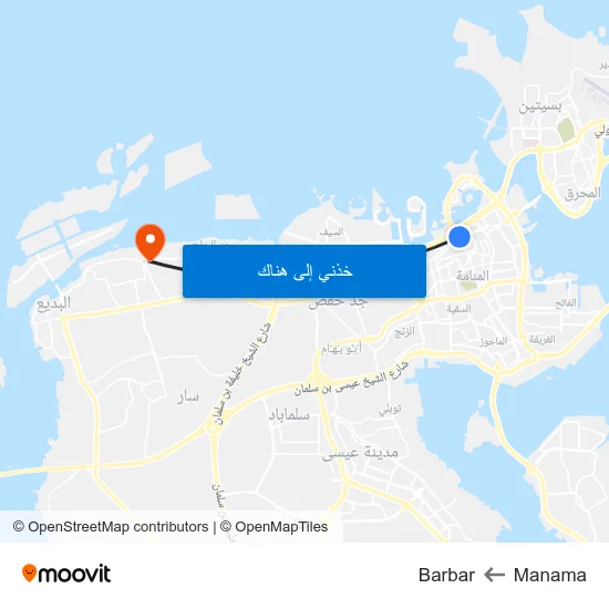 Manama to Barbar map