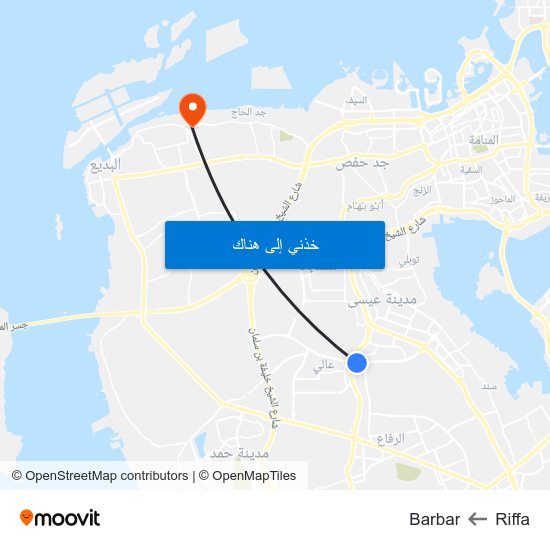 Riffa to Barbar map