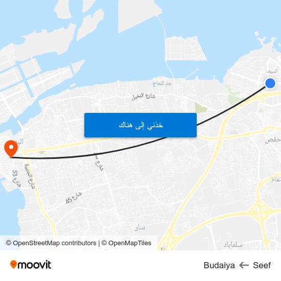 Seef to Budaiya map