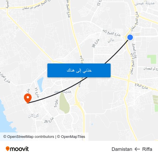 Riffa to Damistan map