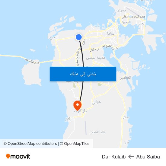 Abu Saiba to Dar Kulaib map