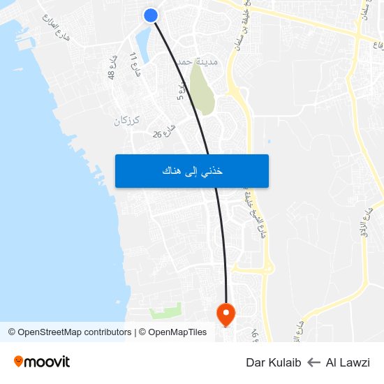 Al Lawzi to Dar Kulaib map