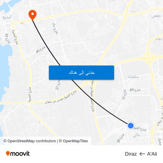A'Ali to Diraz map