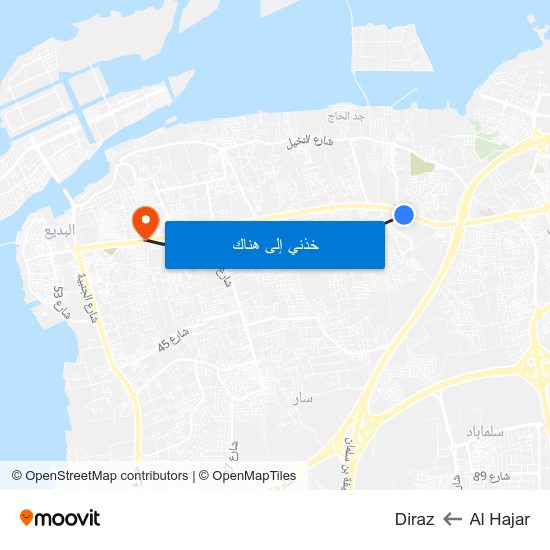 Al Hajar to Diraz map