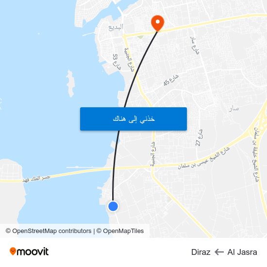 Al Jasra to Diraz map