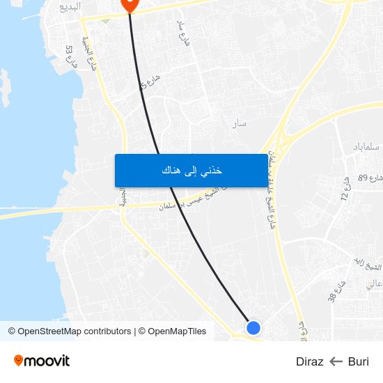 Buri to Diraz map